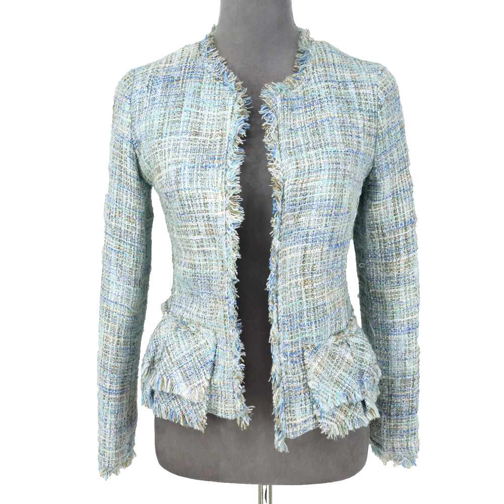Cynthia Rowley Pastel Tweed Fringed Blazer Jacket